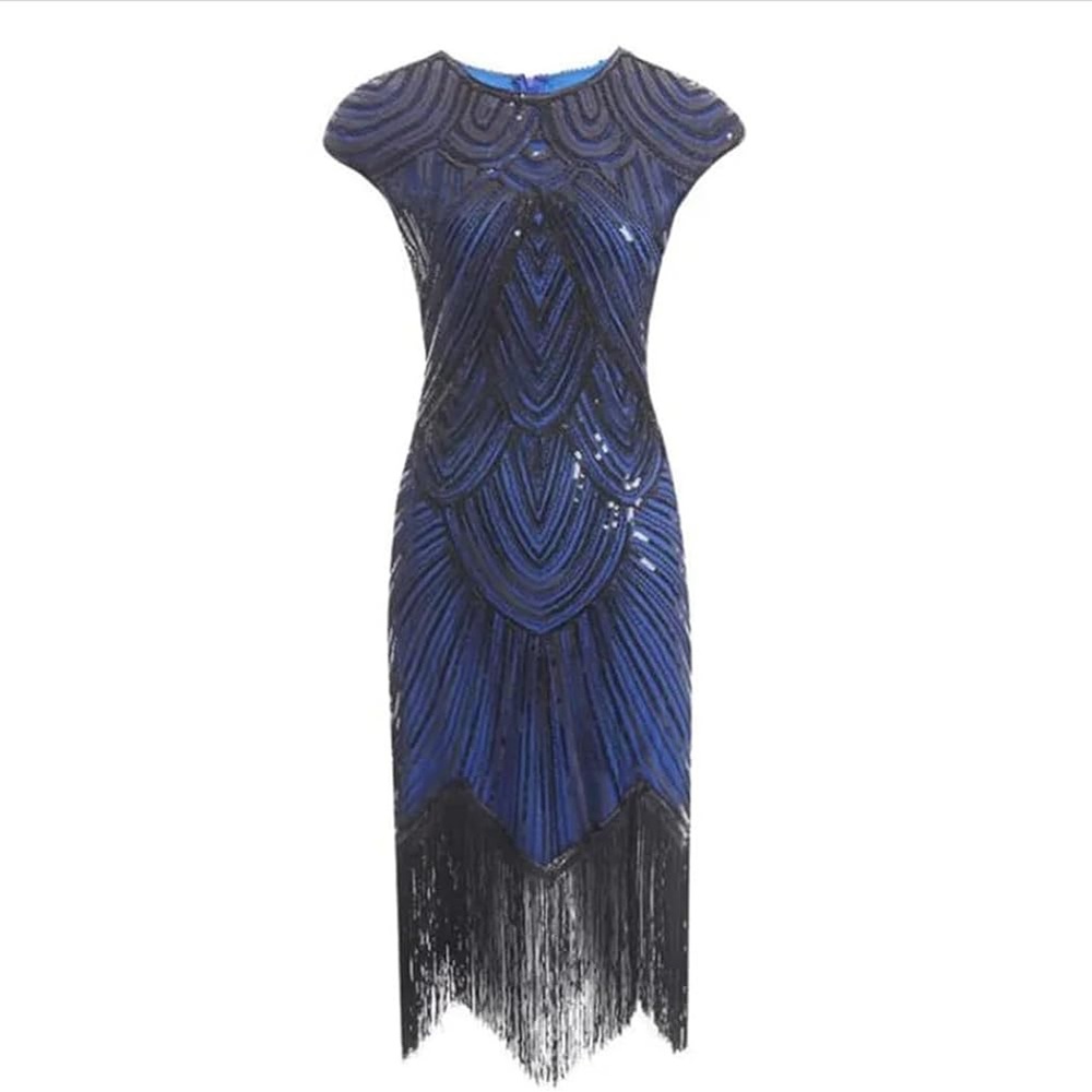 Elegant Blue and Black Midi Dress